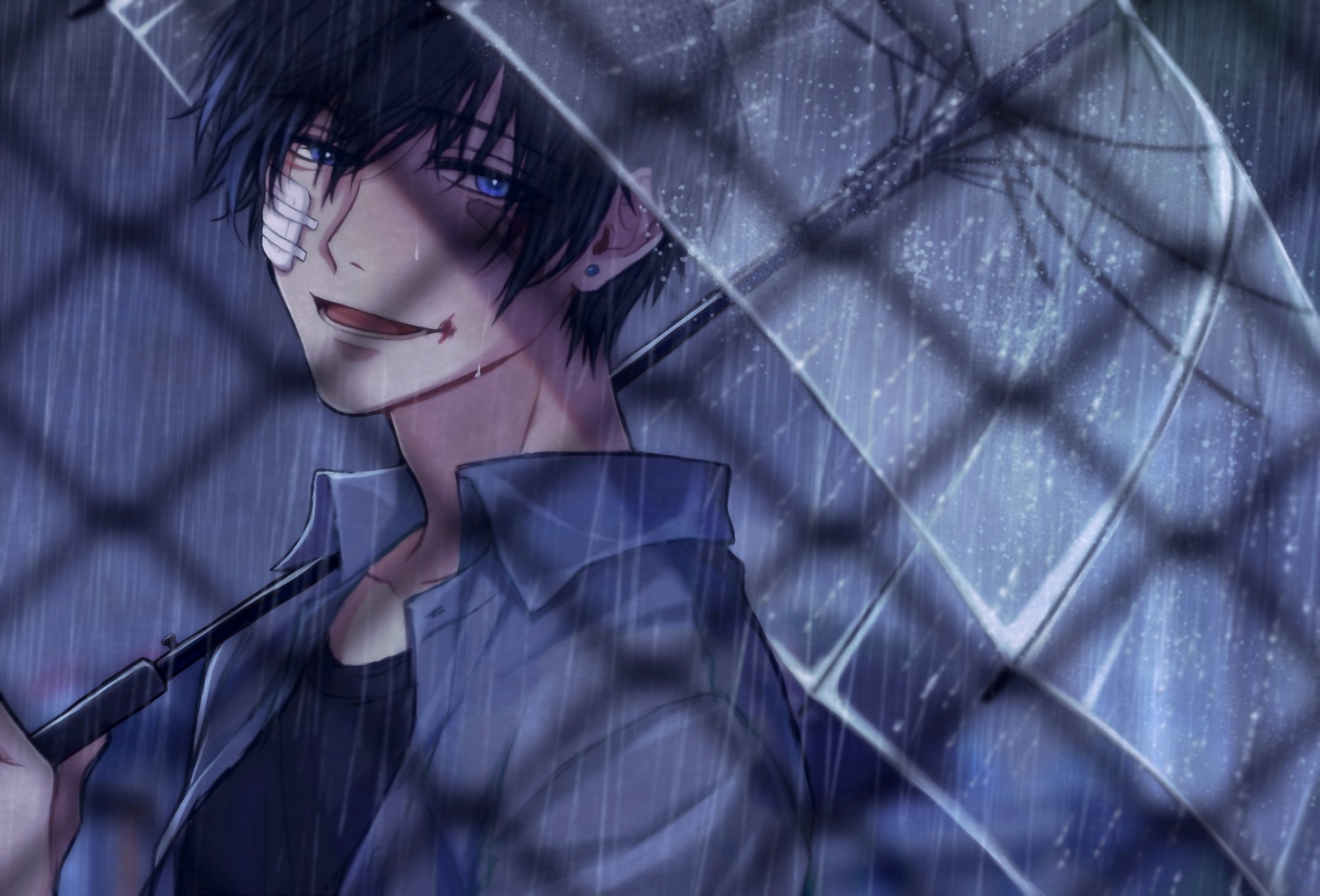 Download Blue Eyes Umbrella Rain Anime Boy Anime Boy Rain Anime HD Wallpaper
