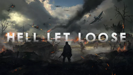HD desktop wallpaper featuring dynamic 'Hell Let Loose' game artwork with dramatic battlefield scene.