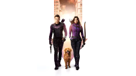 Lucky the Pizza Dog Clint Barton Kate Bishop Hailee Steinfeld Jeremy Renner TV Show Hawkeye HD Desktop Wallpaper | Background Image
