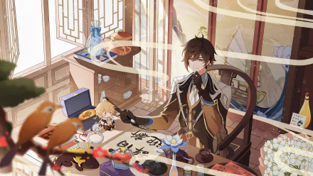 Aether (Genshin Impact) Zhongli (Genshin Impact) video game Genshin Impact HD Desktop Wallpaper | Background Image