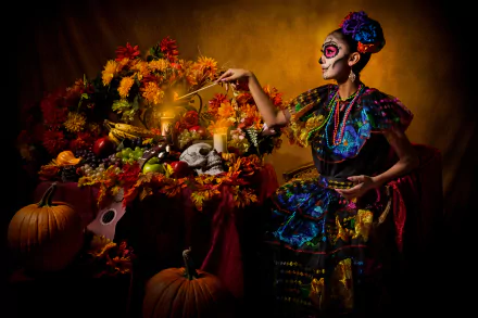 Day of the Dead dress artistic sugar skull HD Desktop Wallpaper | Background Image