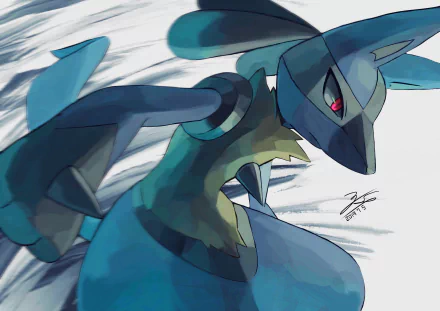 HD anime-style wallpaper featuring Lucario, the iconic Pokémon, in dynamic motion with vibrant colors and sharp details on a PC desktop background.