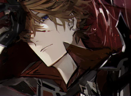 HD desktop wallpaper featuring Tartaglia Childe from the video game Genshin Impact in a dynamic close-up pose with intense expression and detailed shading.