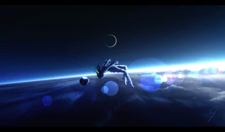 planet astronaut cosmos space falling Anime girl anime girl HD Desktop Wallpaper | Background Image