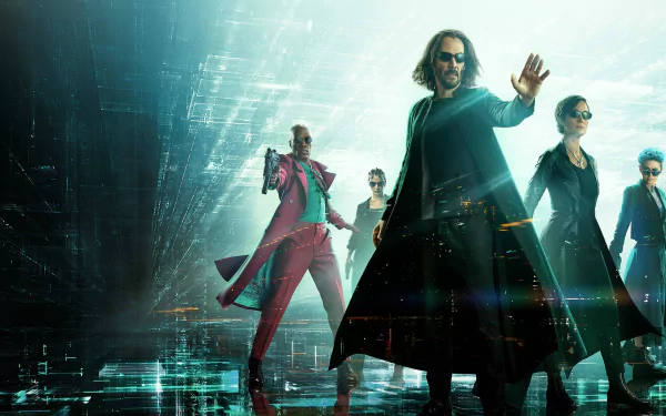 Yahya Abdul-Mateen II Keanu Reeves Neo (The Matrix) Carrie-Anne Moss Trinity (The Matrix) Morpheus (The Matrix) movie The Matrix Resurrections HD Desktop Wallpaper | Background Image