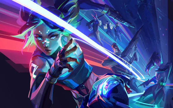 HD PC desktop wallpaper featuring Neon from Valorant in dynamic action, showcasing vibrant neon colors and intense gameplay energy from the popular video game.