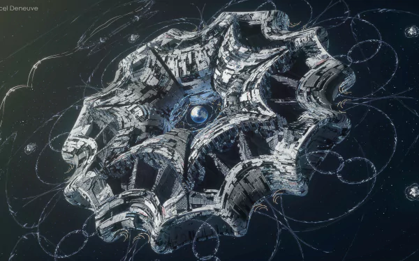Abstract futuristic structure HD desktop wallpaper with blue accents on a dark background.