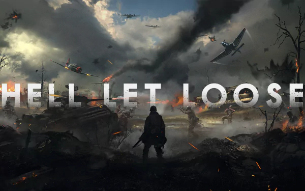 HD desktop wallpaper featuring dynamic 'Hell Let Loose' game artwork with dramatic battlefield scene.