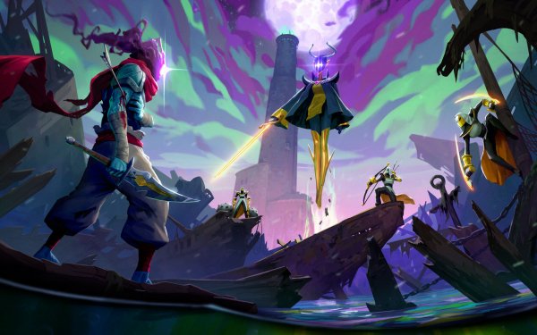 HD Dead Cells game artwork featuring a warrior in a vibrant fantasy landscape for desktop wallpaper and background.