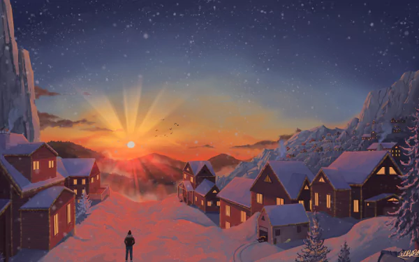  Cozy snowy drawing by Elchaart