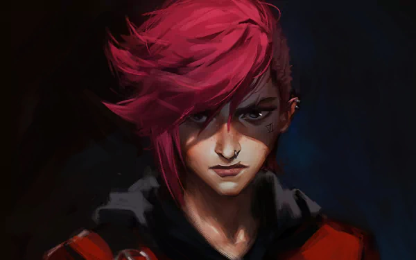 4K Ultra HD PC desktop wallpaper featuring VI from the TV show Arcane, rendered with dramatic lighting and a dark, moody background.