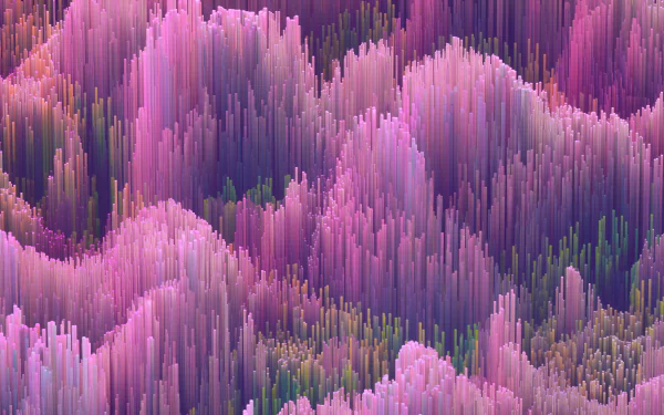 Abstract wave of vertical pink and purple pixel columns forming undulating cloud-like ridges — 2K Quad HD PC desktop wallpaper and background.