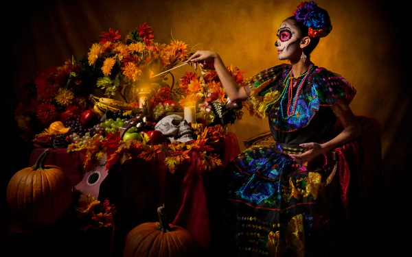 Day of the Dead dress artistic sugar skull HD Desktop Wallpaper | Background Image