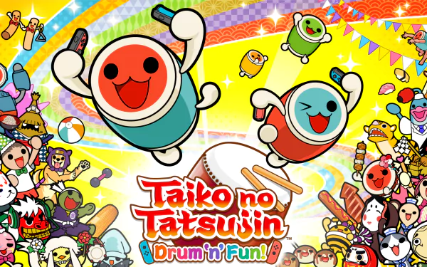 Colorful Taiko: Drum Master HD wallpaper featuring animated drum characters and festive background for desktop.