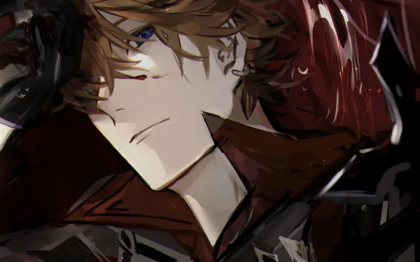 HD desktop wallpaper featuring Tartaglia Childe from the video game Genshin Impact in a dynamic close-up pose with intense expression and detailed shading.