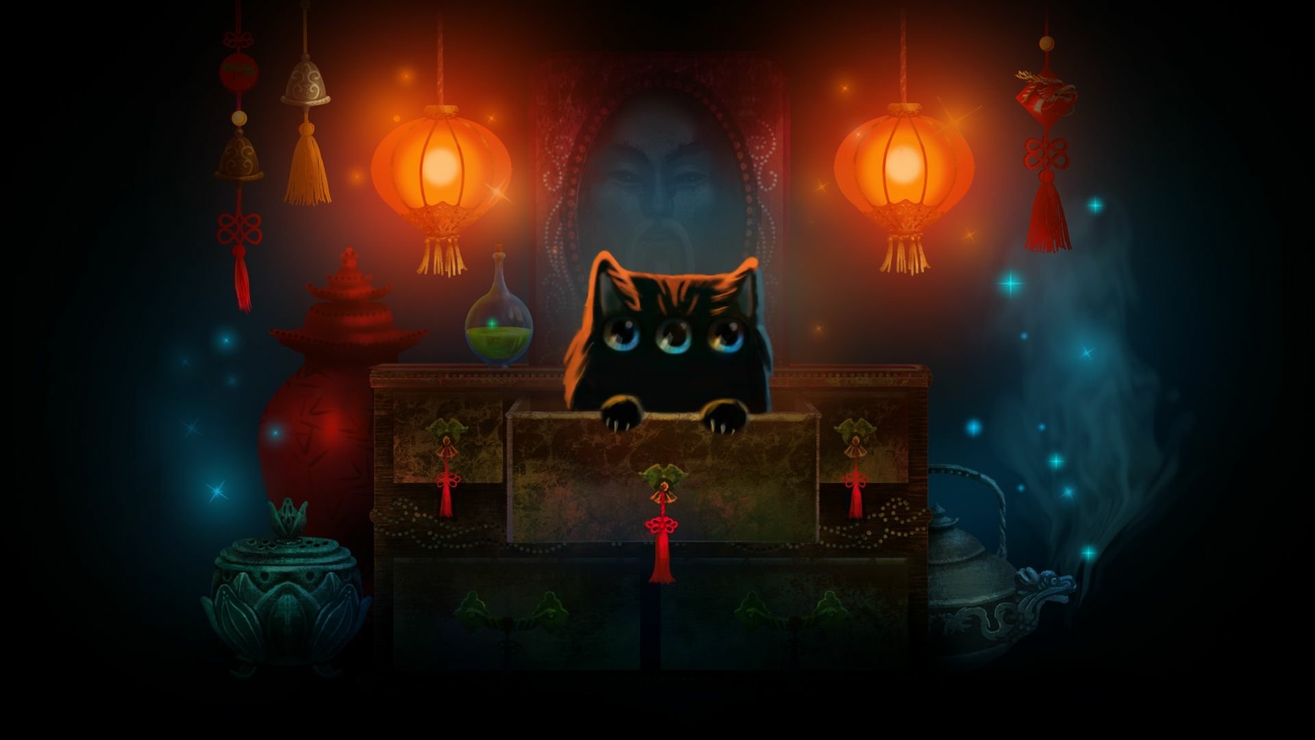 Download Video Game Cat And Ghostly Road HD Wallpaper