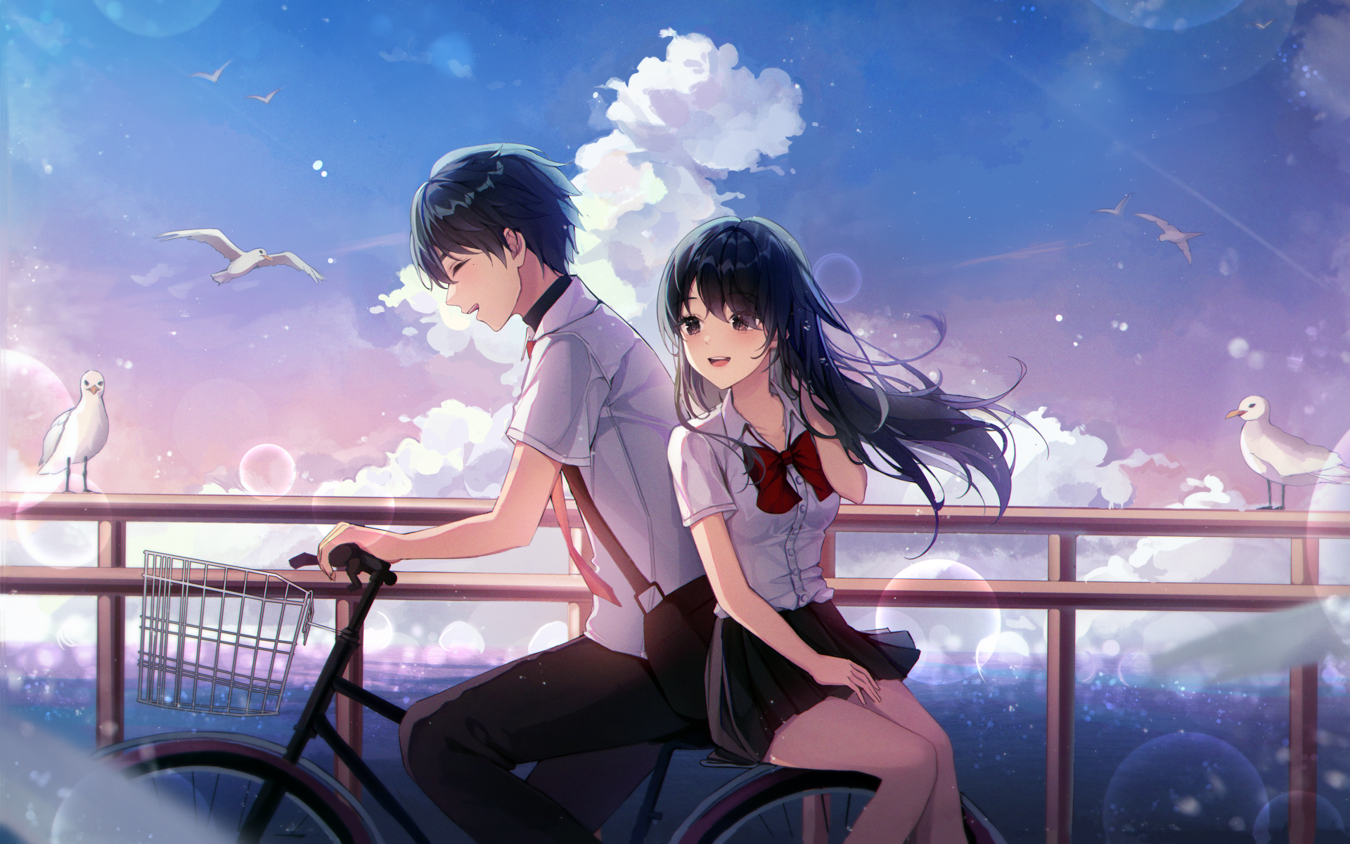 Download School Uniform Anime Couple Anime Couple HD Wallpaper