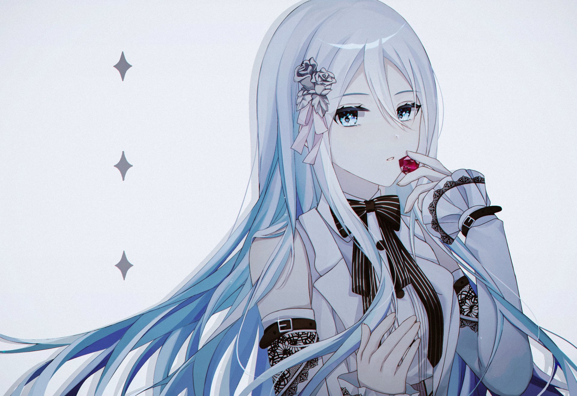 HD PC desktop wallpaper featuring Yoisaki Kanade from the video game Project Sekai: Colorful Stage! feat. Hatsune Miku, showcasing her with long silver hair and elegant attire.