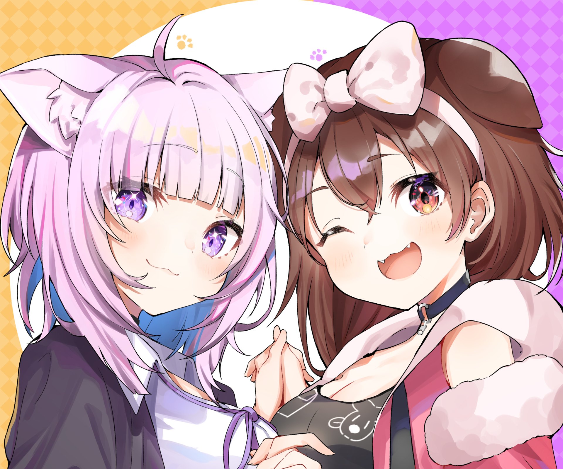 Download Hololive Nekomata Okayu Inugami Korone Anime Virtual Youtuber HD Wallpaper