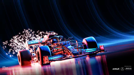F1 racing car speeding with sparks flying, captured in vibrant colors on a dynamic 4K Ultra HD sports-themed PC desktop wallpaper.