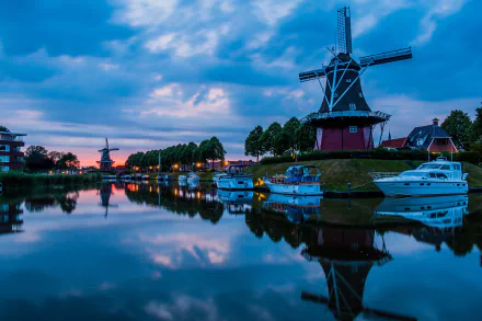 Netherlands man made windmill HD Desktop Wallpaper | Background Image