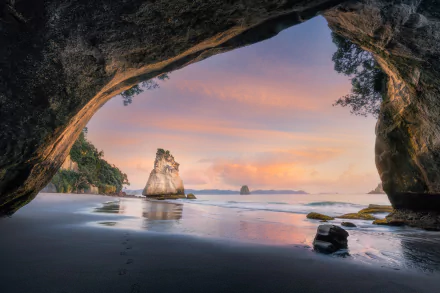New Zealand beach nature cave HD Desktop Wallpaper | Background Image
