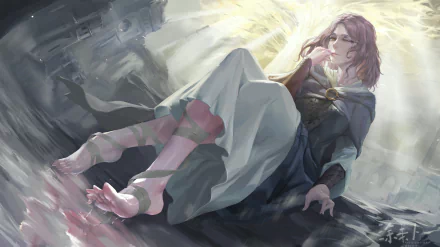 4K Ultra HD Elden Ring wallpaper featuring Melina reclining with soft light illuminating her, capturing the game's atmospheric and detailed video game art style.