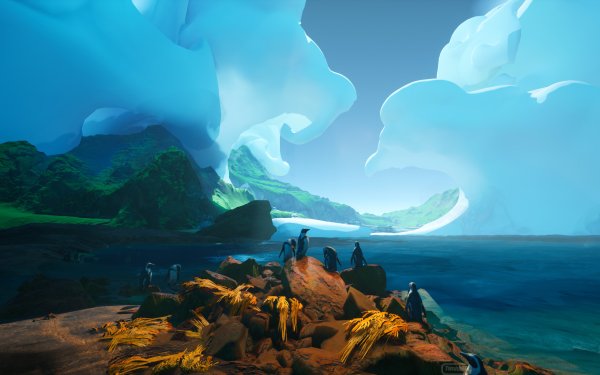 Artistic Landscape Penguin Shore Coastline Cloud HD Wallpaper | Background Image