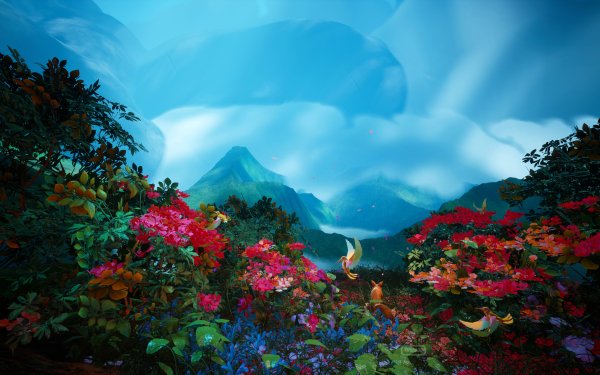 Artistic Nature Flower Bird Hummingbird Landscape HD Wallpaper | Background Image
