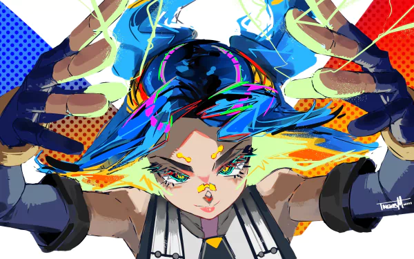 HD PC desktop wallpaper featuring Neon, a dynamic character from the video game Valorant, with vibrant electric blue and orange energy effects.