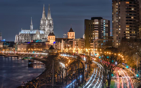 time lapse night Germany religious Cologne Cathedral HD Desktop Wallpaper | Background Image