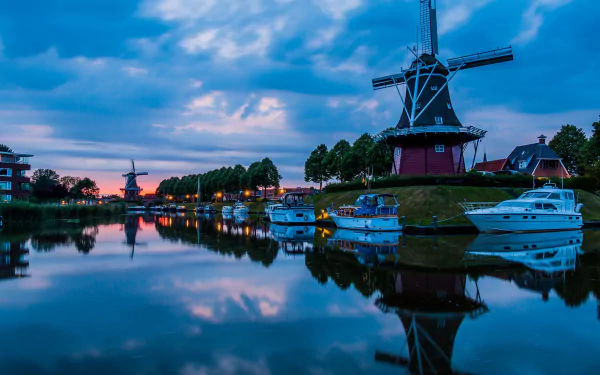 Netherlands man made windmill HD Desktop Wallpaper | Background Image
