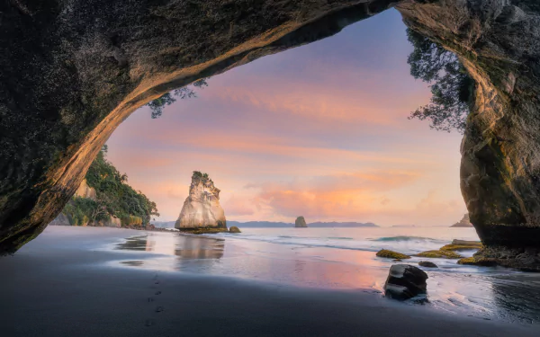 New Zealand beach nature cave HD Desktop Wallpaper | Background Image