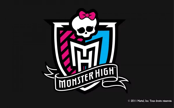 HD wallpaper featuring the Monster High logo, showcasing a playful design with a skull and bow, reflecting the whimsical and spooky charm of the Mattel TV show.