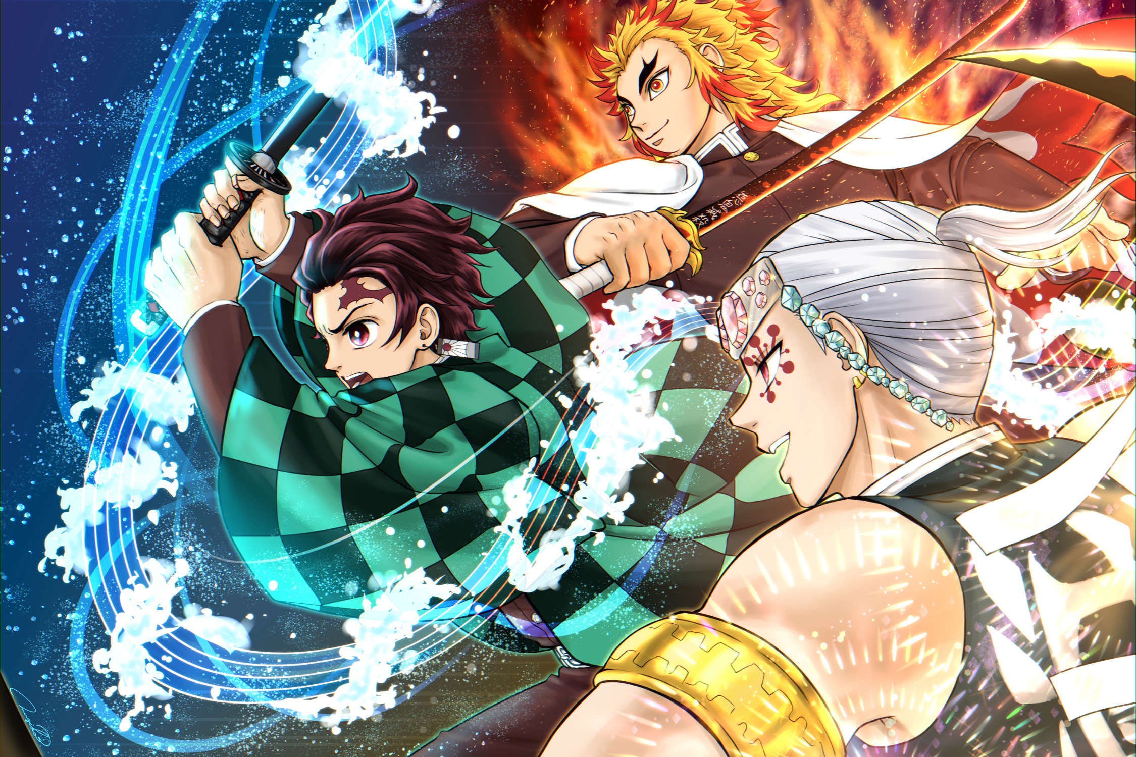 Download Kyojuro Rengoku Tengen Uzui Tanjiro Kamado Anime Demon Slayer:  Kimetsu No Yaiba HD Wallpaper