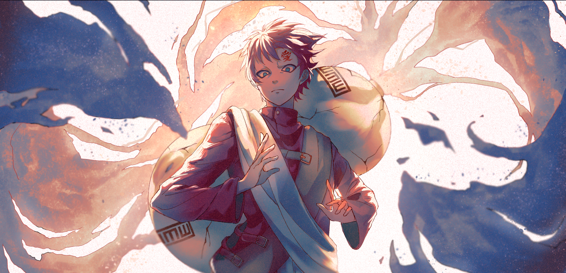 HD PC desktop wallpaper featuring Gaara from the anime Naruto, depicted with swirling sand and a focused expression against a dynamic, stylized background.