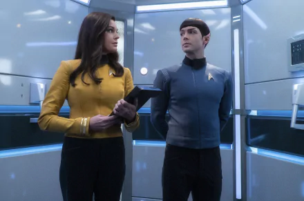 Una Chin-Riley Spock Ethan Peck Rebecca Romijn TV Show Star Trek: Strange New Worlds HD Desktop Wallpaper | Background Image