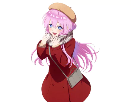 Micchon Shikimori from the anime Shikimori's Not Just a Cutie featured in a 4K Ultra HD PC desktop wallpaper with vibrant pink hair and a winter outfit.