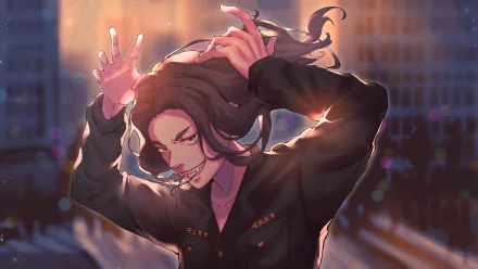 4K Ultra HD anime wallpaper featuring Keisuke Baji from Tokyo Revengers with dynamic lighting and expressive pose against a blurred urban background.