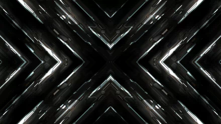 An abstract 4K Ultra HD image showcasing symmetry with intersecting angular patterns in dark tones, creating a striking visual effect for a desktop wallpaper.