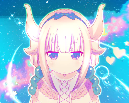 Kanna Kamui from Miss Kobayashi's Dragon Maid depicted in vibrant anime style against a colorful cosmic background, designed as a 4K Ultra HD PC desktop wallpaper.