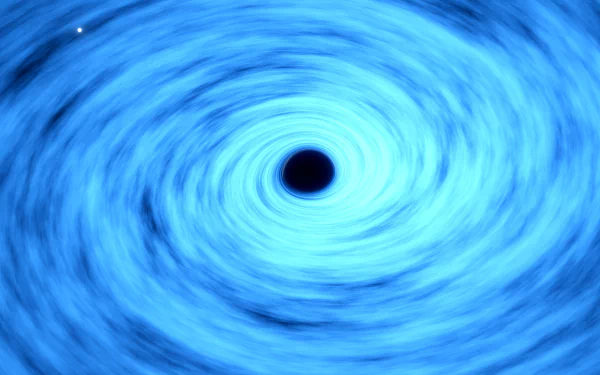 HD wallpaper of a black hole with swirling blue accretion disk for desktop background.