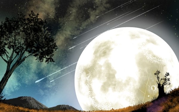 Anime Night Moon Tree HD Wallpaper | Background Image