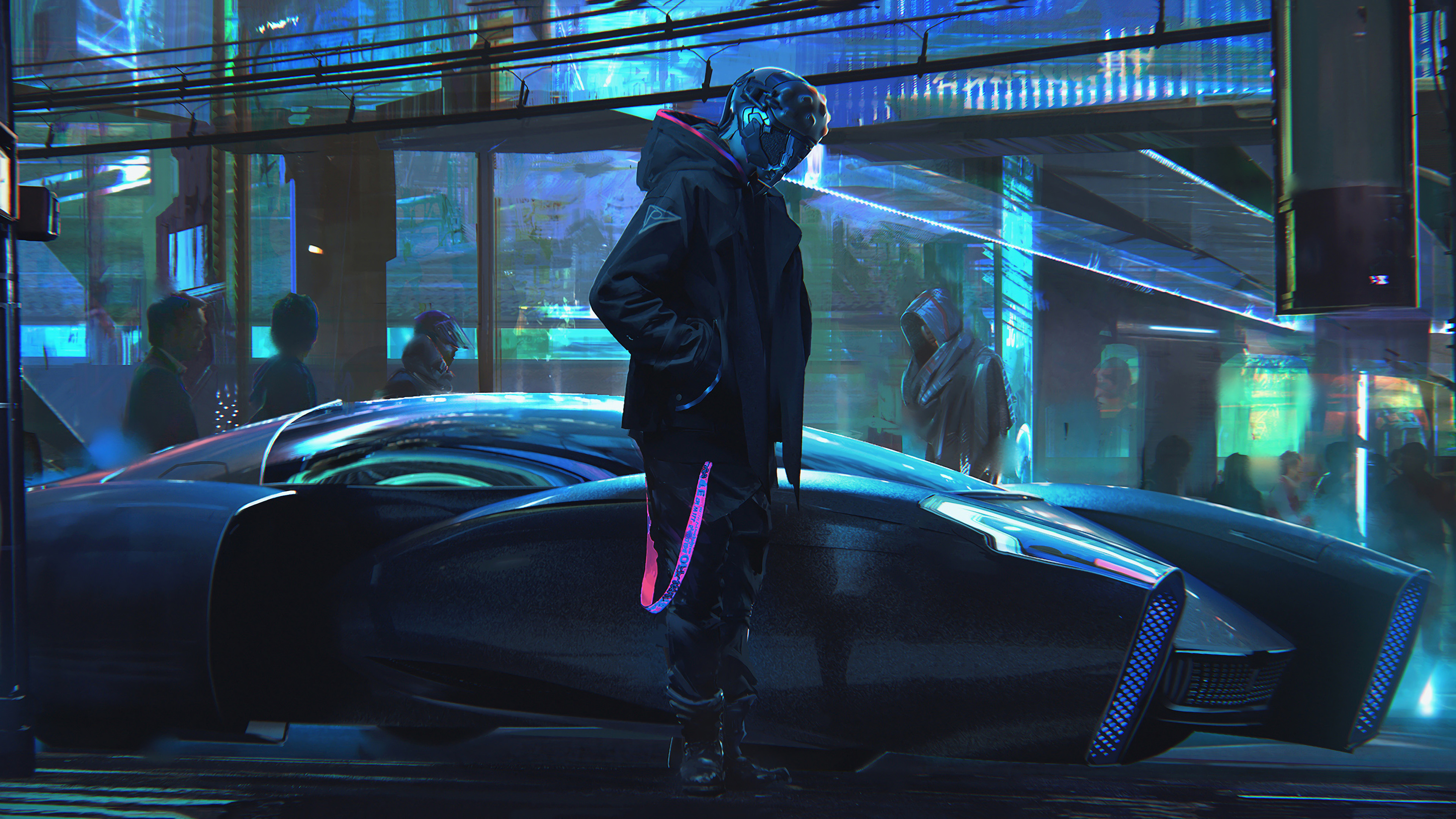 Futuristic cyberpunk cityscape HD wallpaper for desktop background.