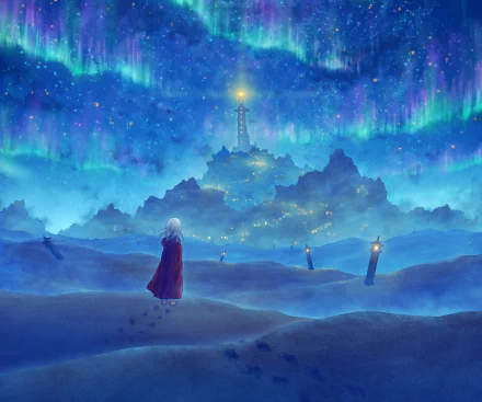 winter aurora australis night Anime girl anime girl winter anime anime night winter night HD Desktop Wallpaper | Background Image