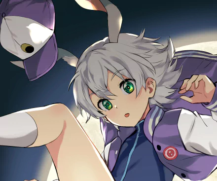 Luka (Doraemon) anime: silver-haired, green-eyed Luka in a purple jacket reaching toward viewer in a dynamic pose — 2K Quad HD PC wallpaper background.