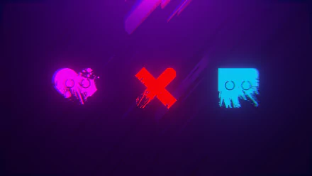 HD PC desktop wallpaper featuring neon skulls and a red X, inspired by the TV show Love Death & Robots.