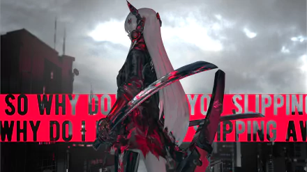 4K Ultra HD PC desktop wallpaper featuring a character from the video game Punishing: Gray Raven wielding a katana against a dramatic cloudy sky and red text backdrop.