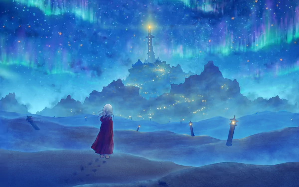 winter aurora australis night Anime girl anime girl winter anime anime night winter night HD Desktop Wallpaper | Background Image