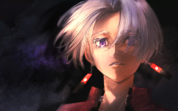 HD anime desktop wallpaper featuring Izana Kurokawa from Tokyo Revengers with striking purple eyes and white hair against a dark, moody background.